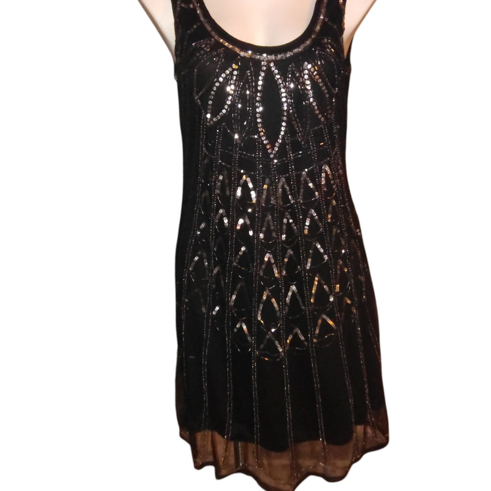 Angie Black Mini Dress with Silver Accents